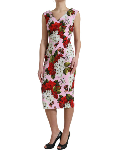 Elegant Floral Sheath Midi Dress in Pink