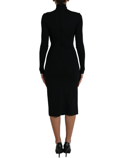 Elegant Black Bodycon Turtleneck Dress