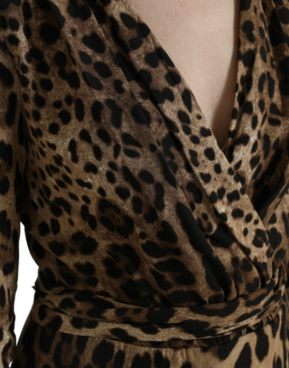 Elegant Leopard Print Wrap-Effect Midi Dress