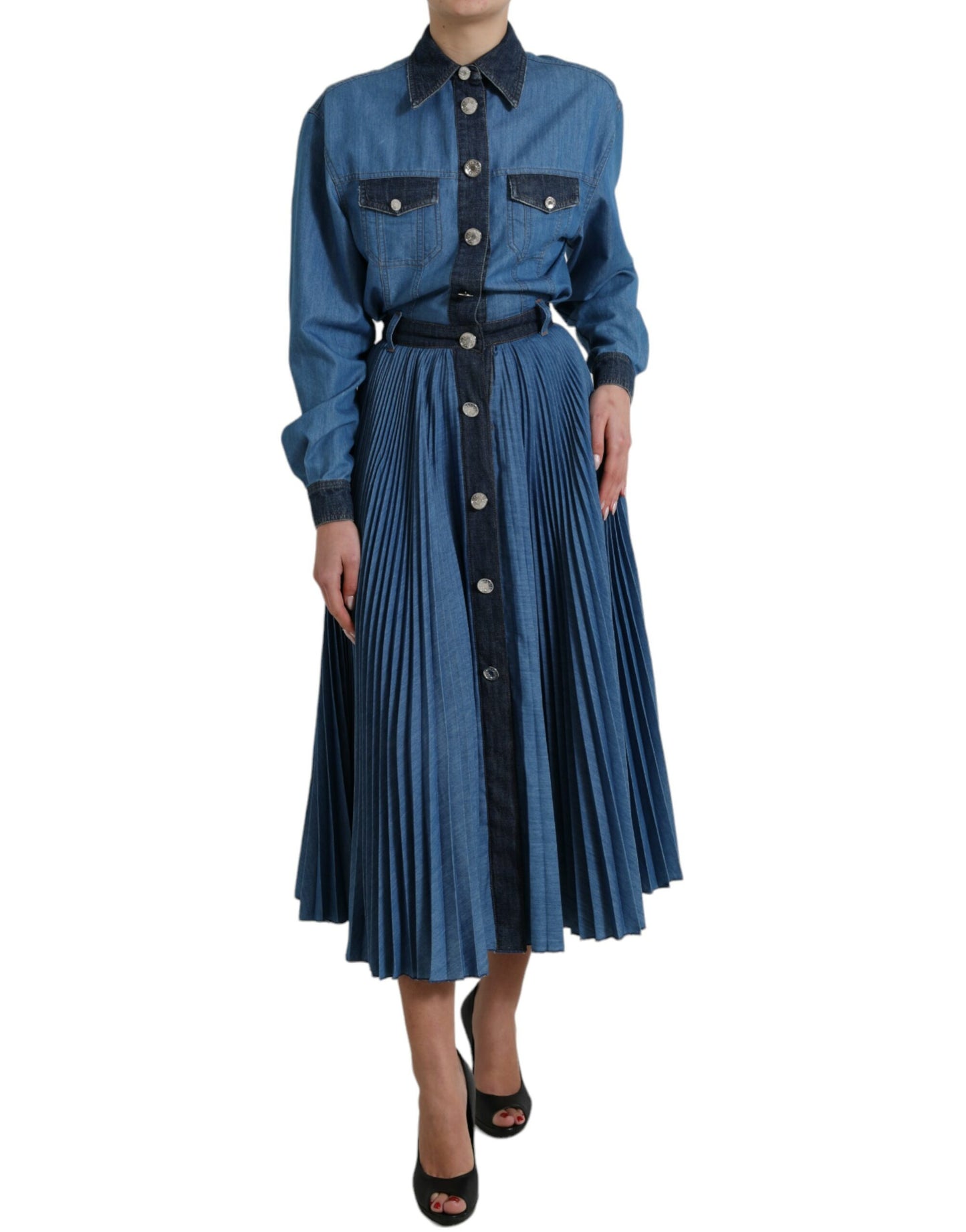 Elegant Denim A-Line Midi Dress