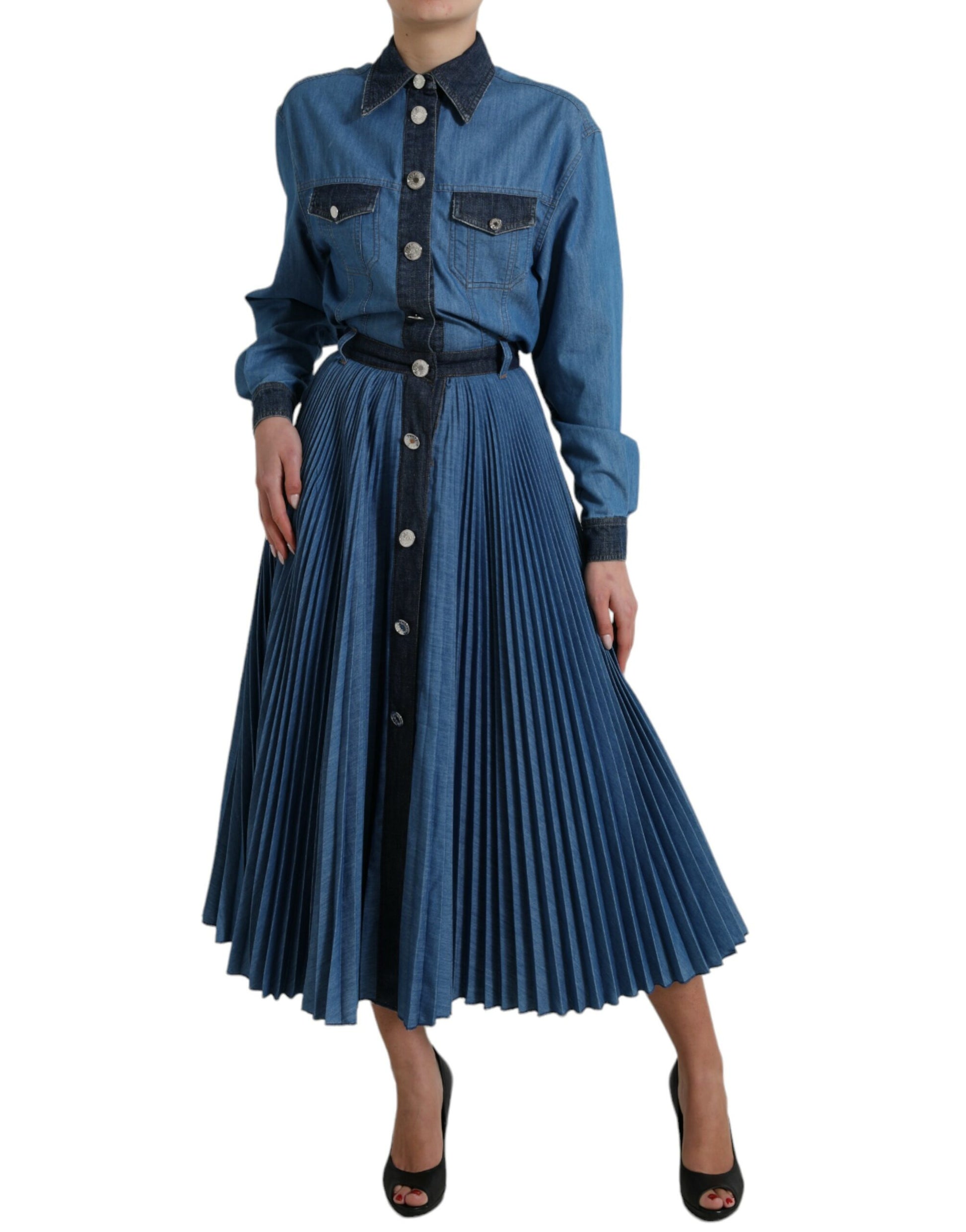 Elegant Denim A-Line Midi Dress