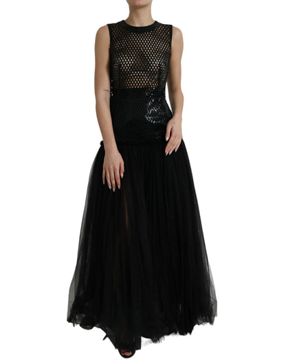 Elegant Black Sequined Evening Dress