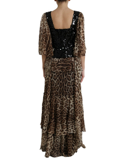 Elegant Leopard Sequin Tiered Dress