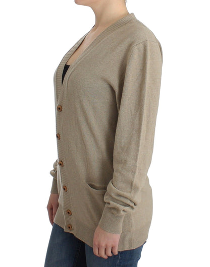 Beige Deep V-Neck Luxury Cardigan