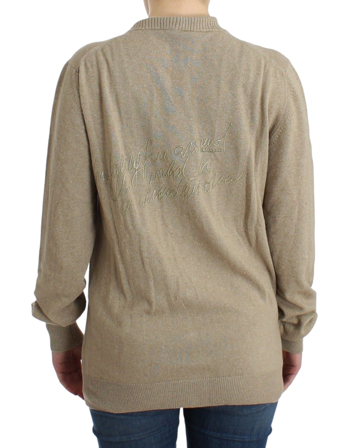 Beige Deep V-Neck Luxury Cardigan