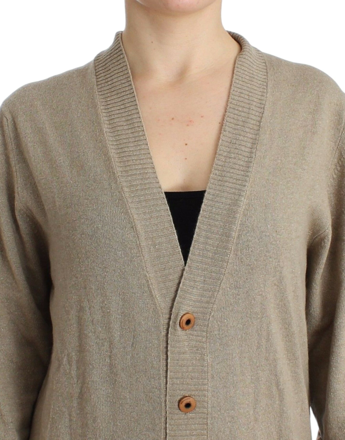 Beige Deep V-Neck Luxury Cardigan