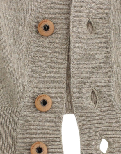 Beige Deep V-Neck Luxury Cardigan