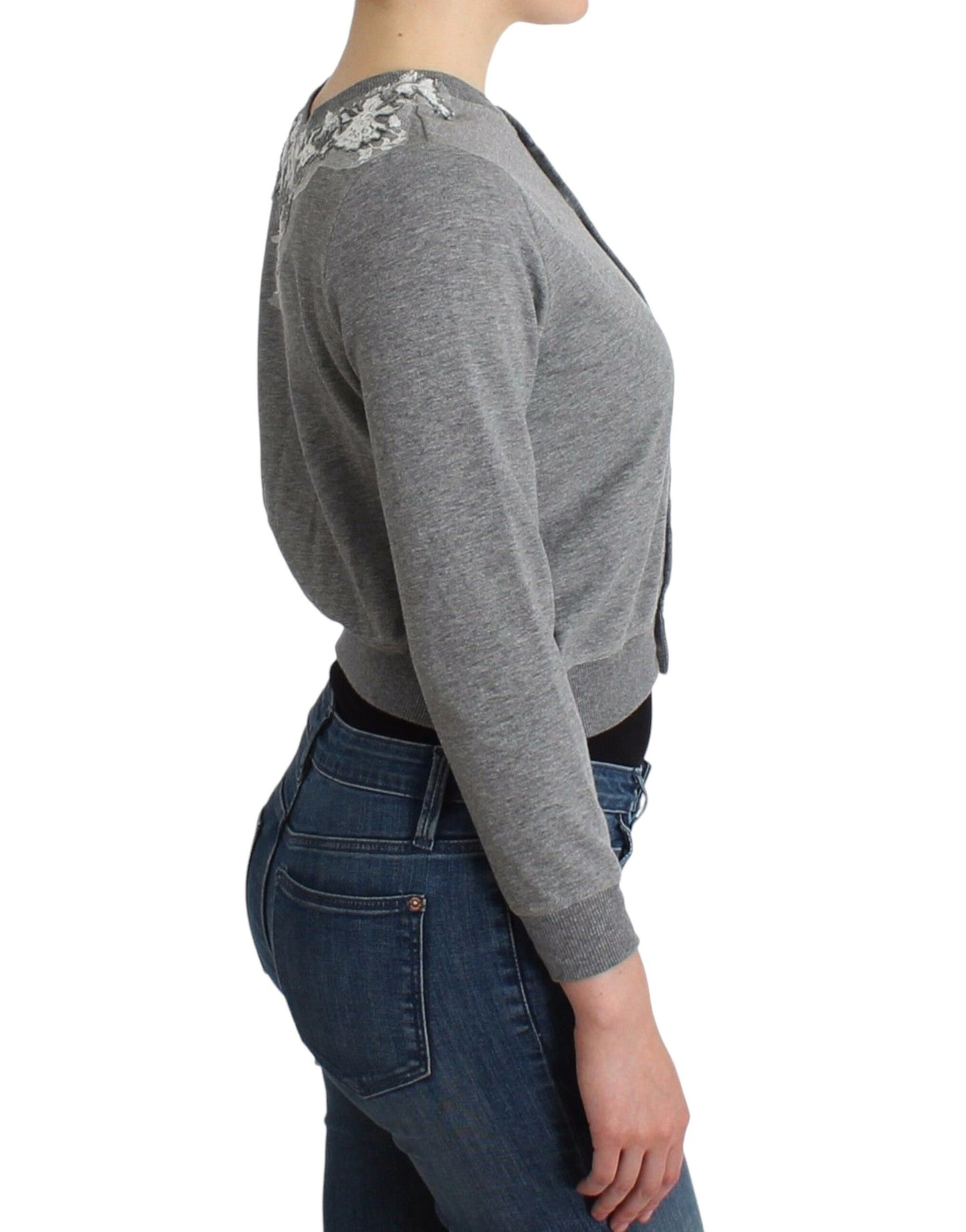 Chic Gray Cotton Blend Short Cardigan