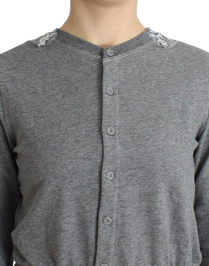 Chic Gray Cotton Blend Short Cardigan