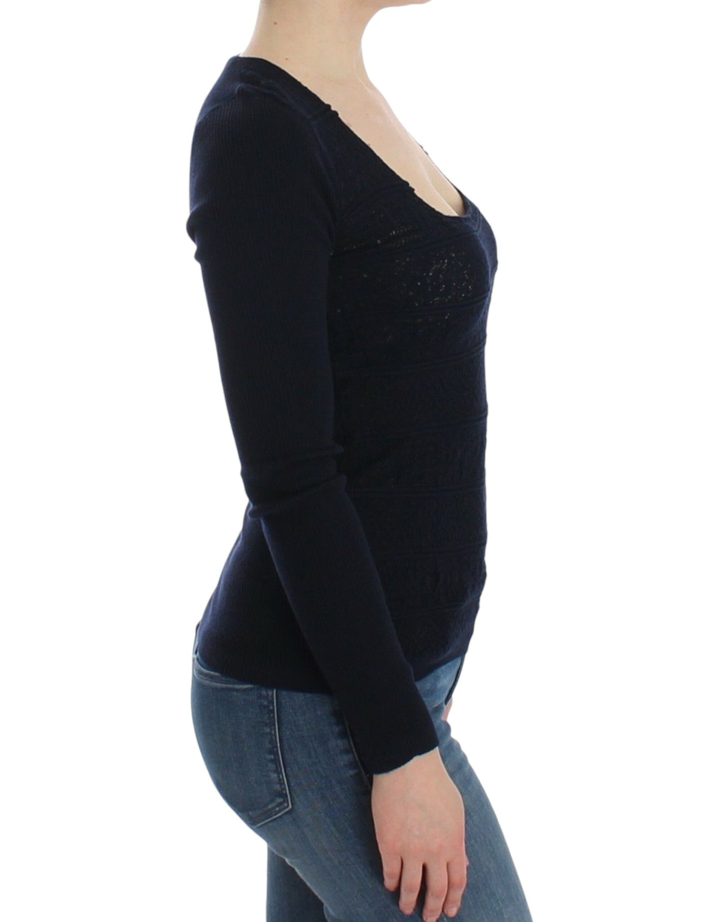 Chic Blue Wool Blend Sweater