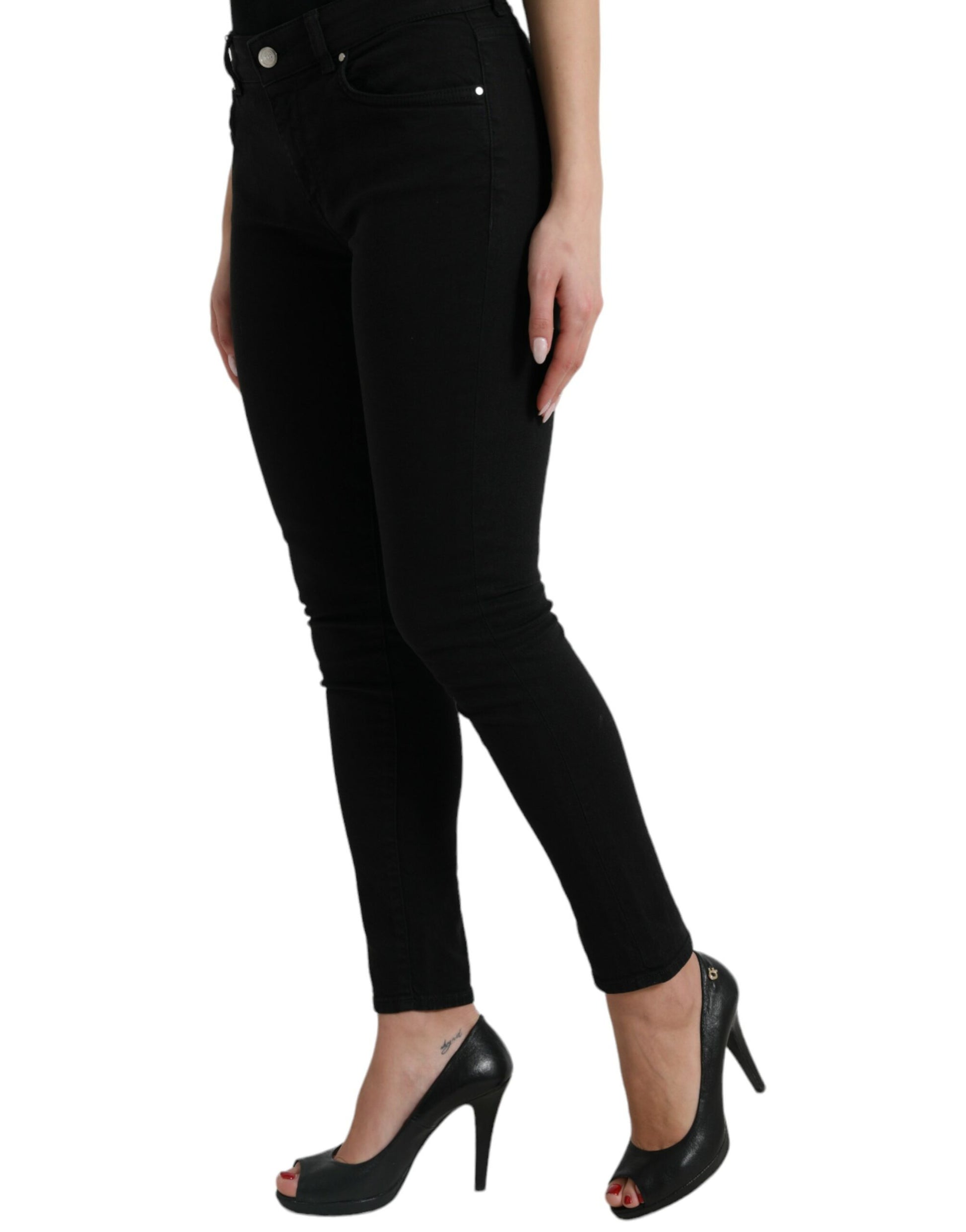 Chic Black Mid-Waist Stretch Jeans