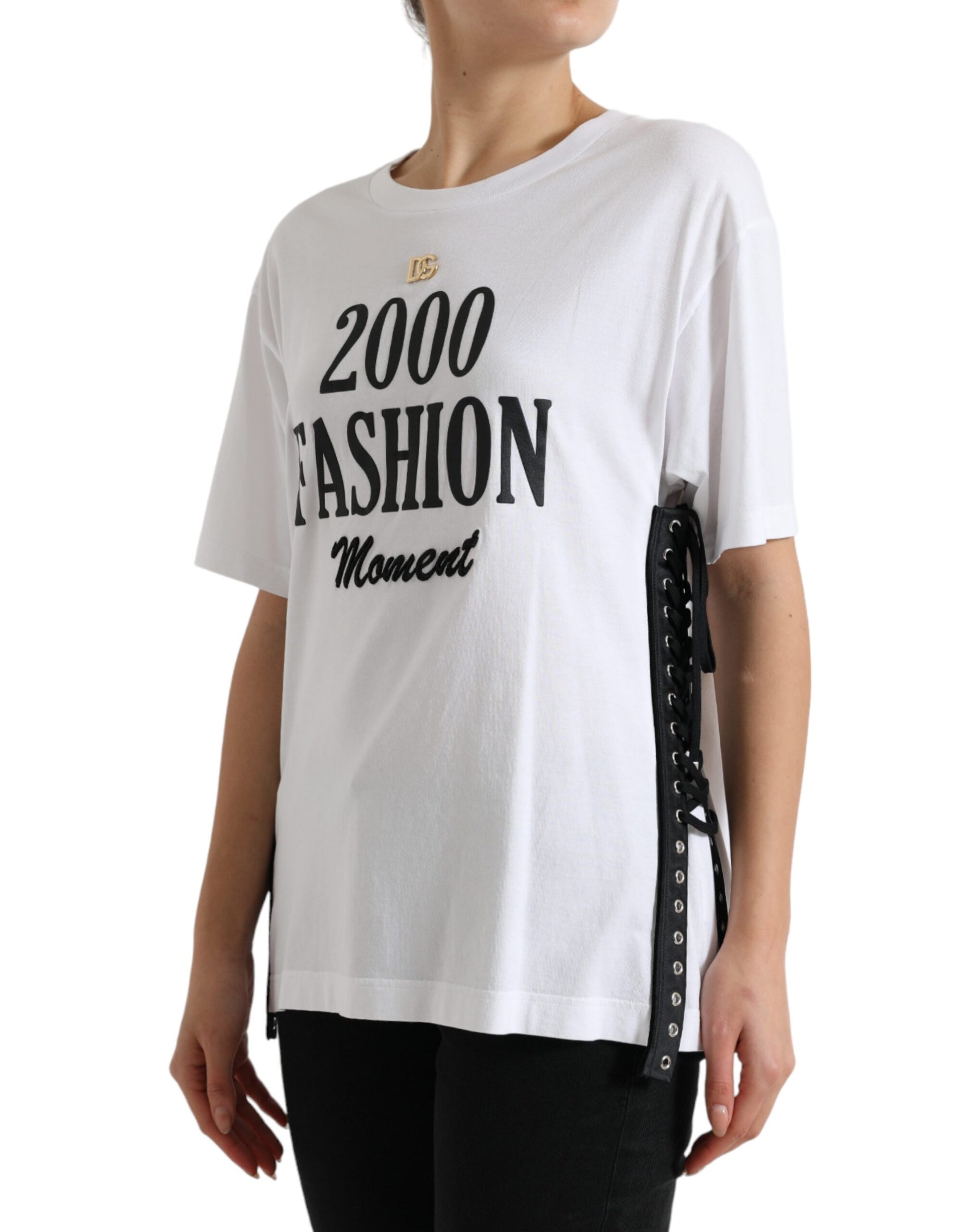 Elegant White Lace-Up Cotton Tee