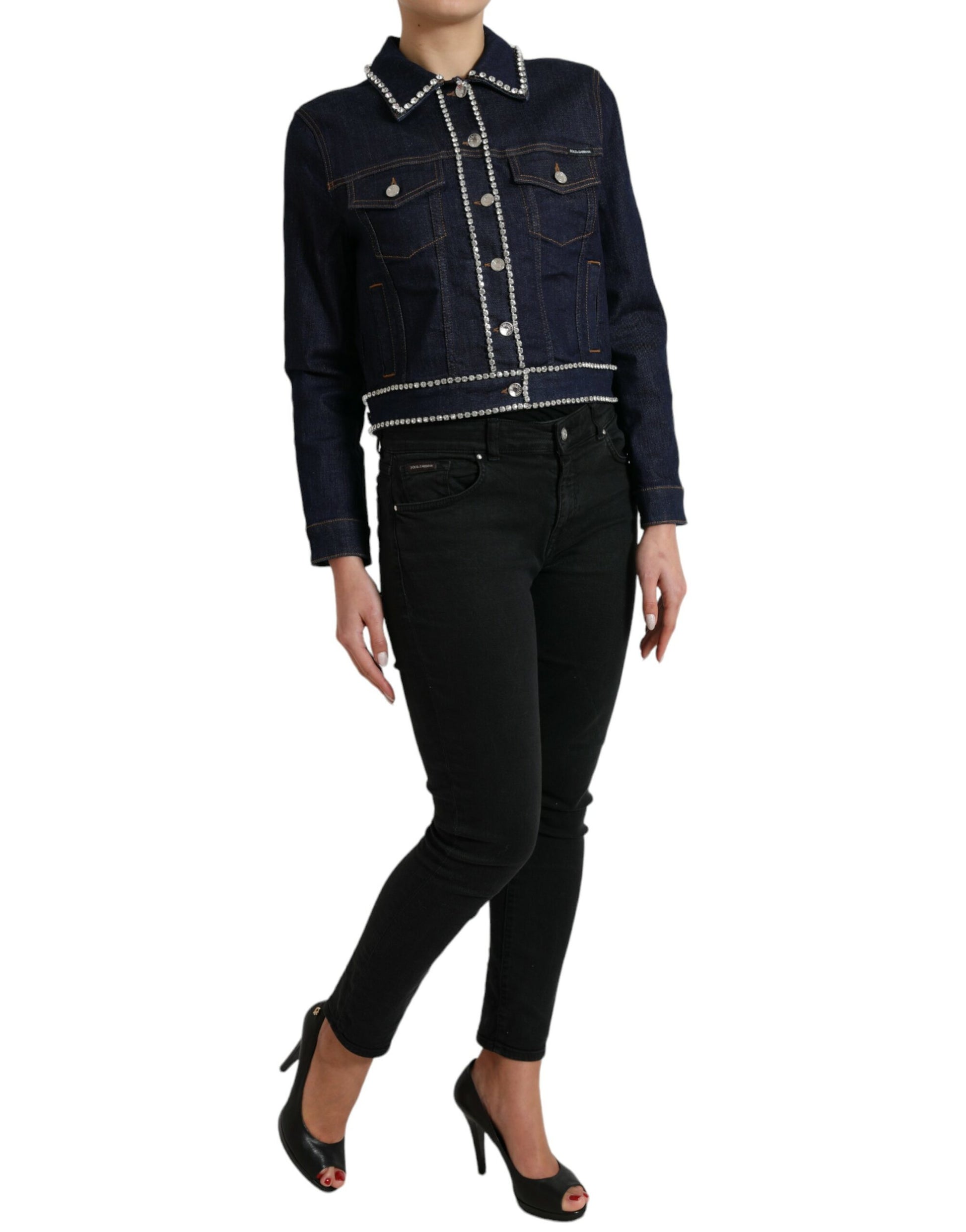 Elegant Denim Jewel Button Jacket