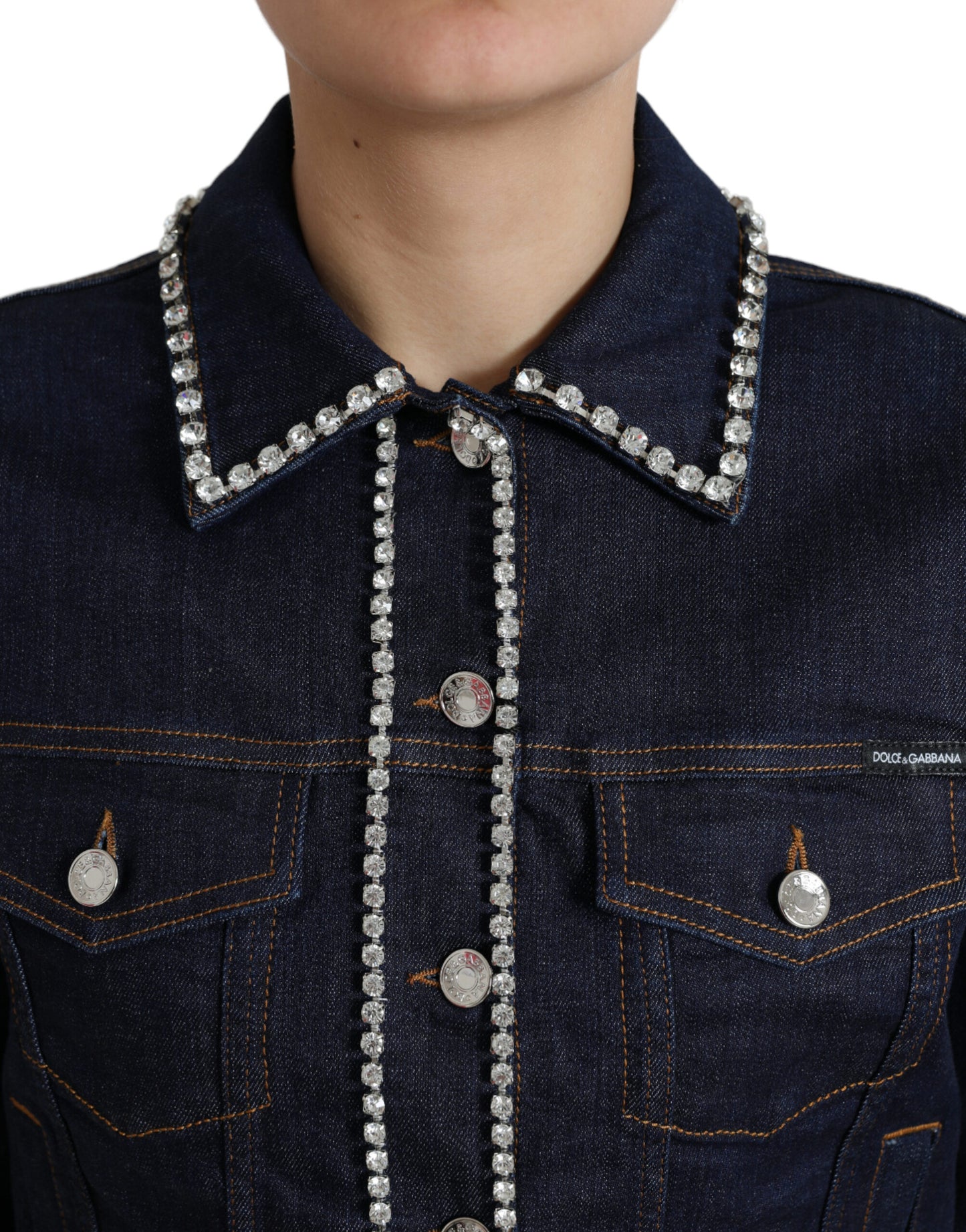 Elegant Denim Jewel Button Jacket