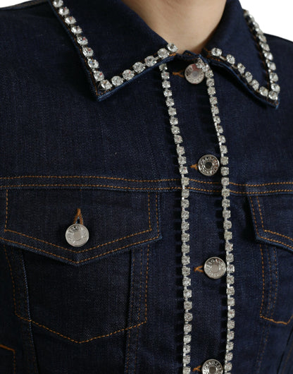 Elegant Denim Jewel Button Jacket