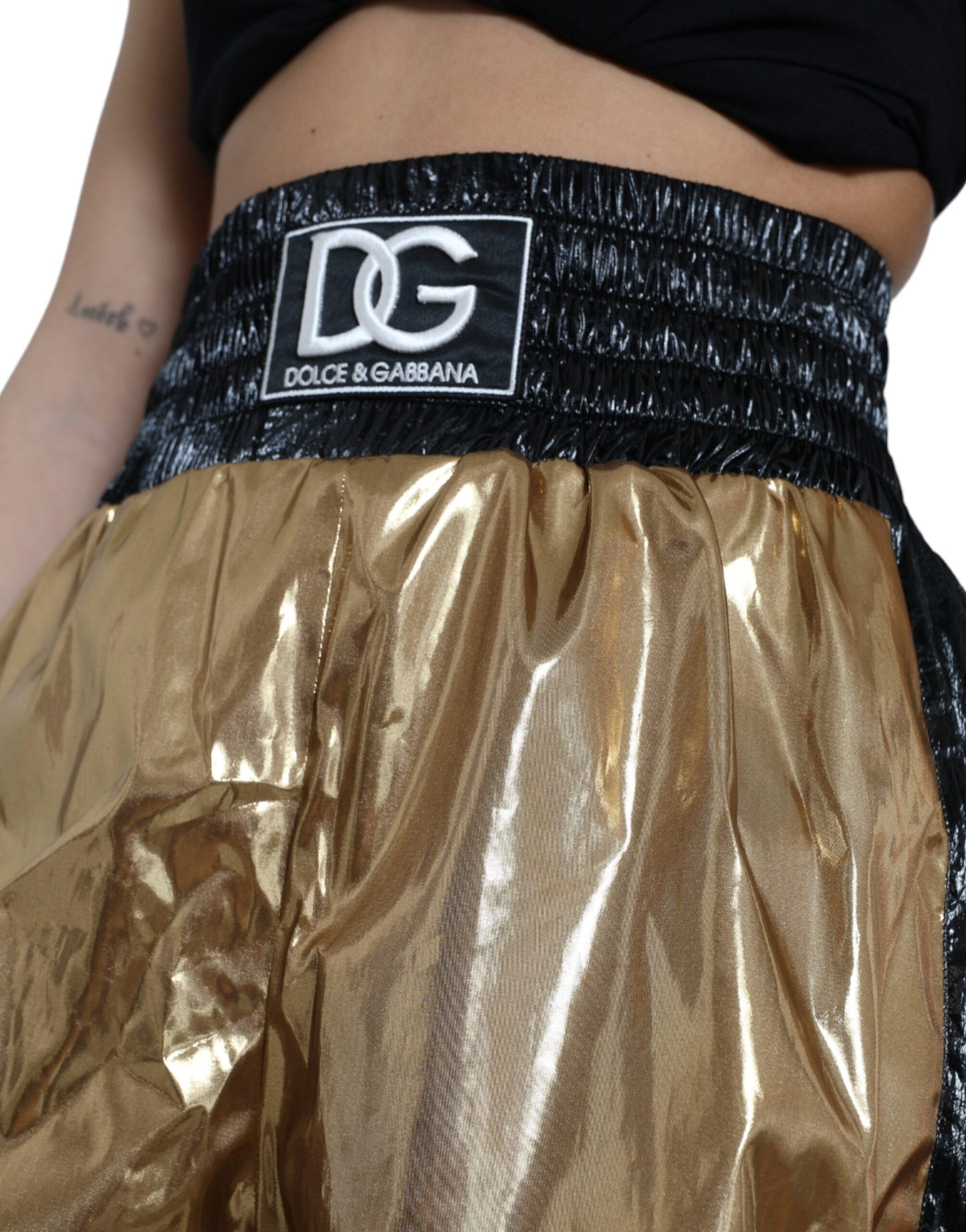 Elegant High Waist Metallic Gold Shorts