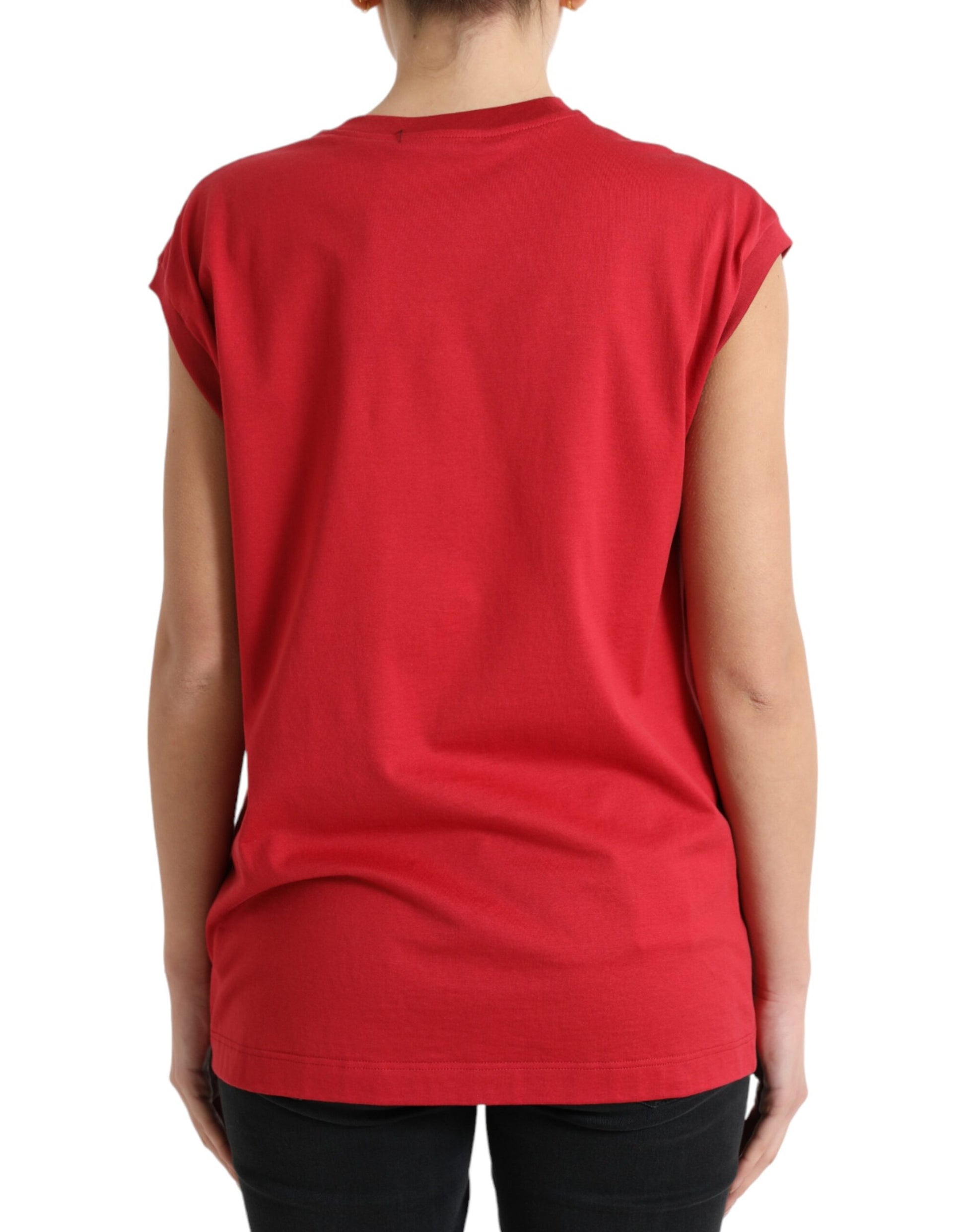 Elegant Red Cotton Crew Neck Tank Top