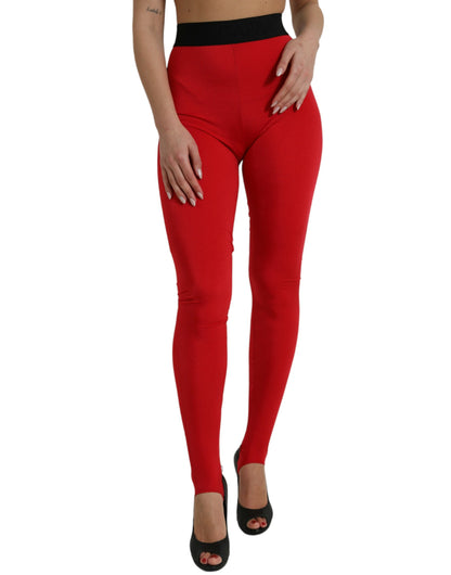 Elegant Red High Waist Leggings Pants