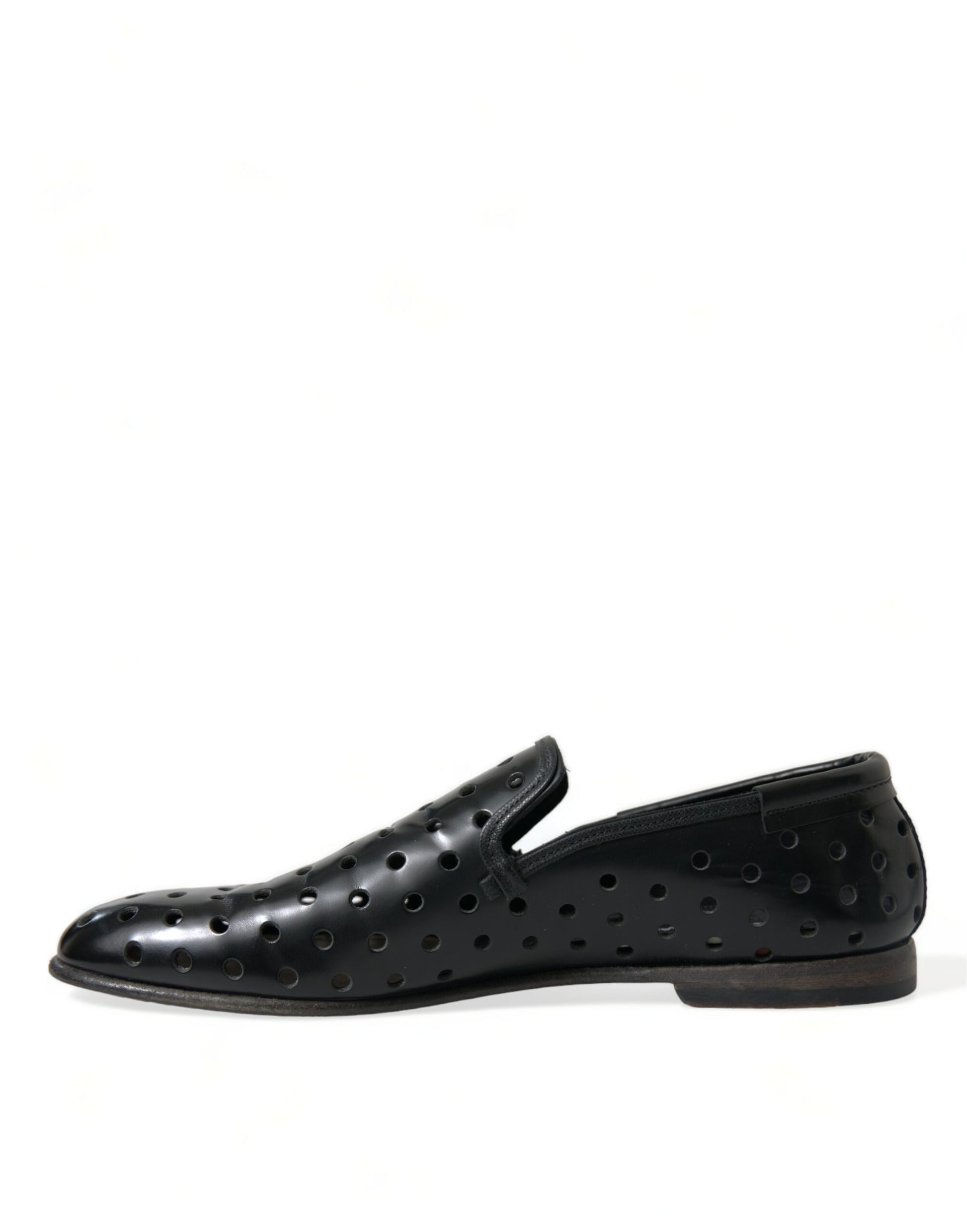 Elegant Black Leather Perforated Loafers