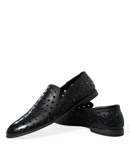 Elegant Black Leather Perforated Loafers