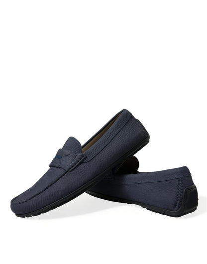 Elegant Blue Leather Moccasin Shoes