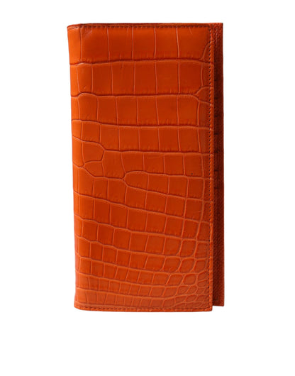 Chic Orange Crocodile Leather Wallet