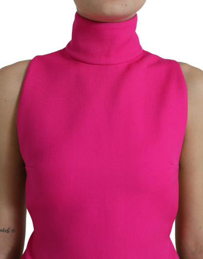 Elegant Pink Turtleneck Sleeveless Wool Top