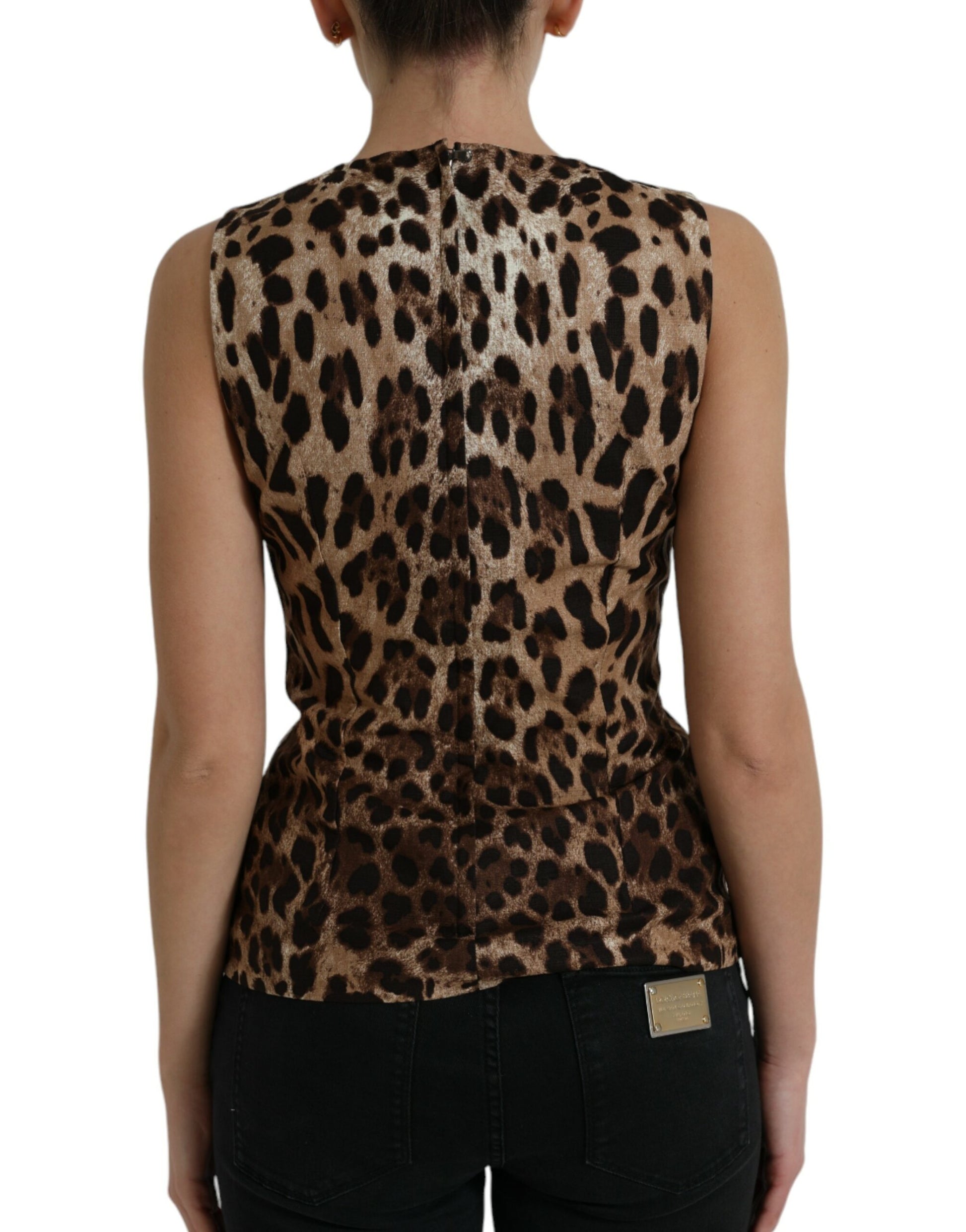 Sleek Leopard Print Silk-Blend Tank Top