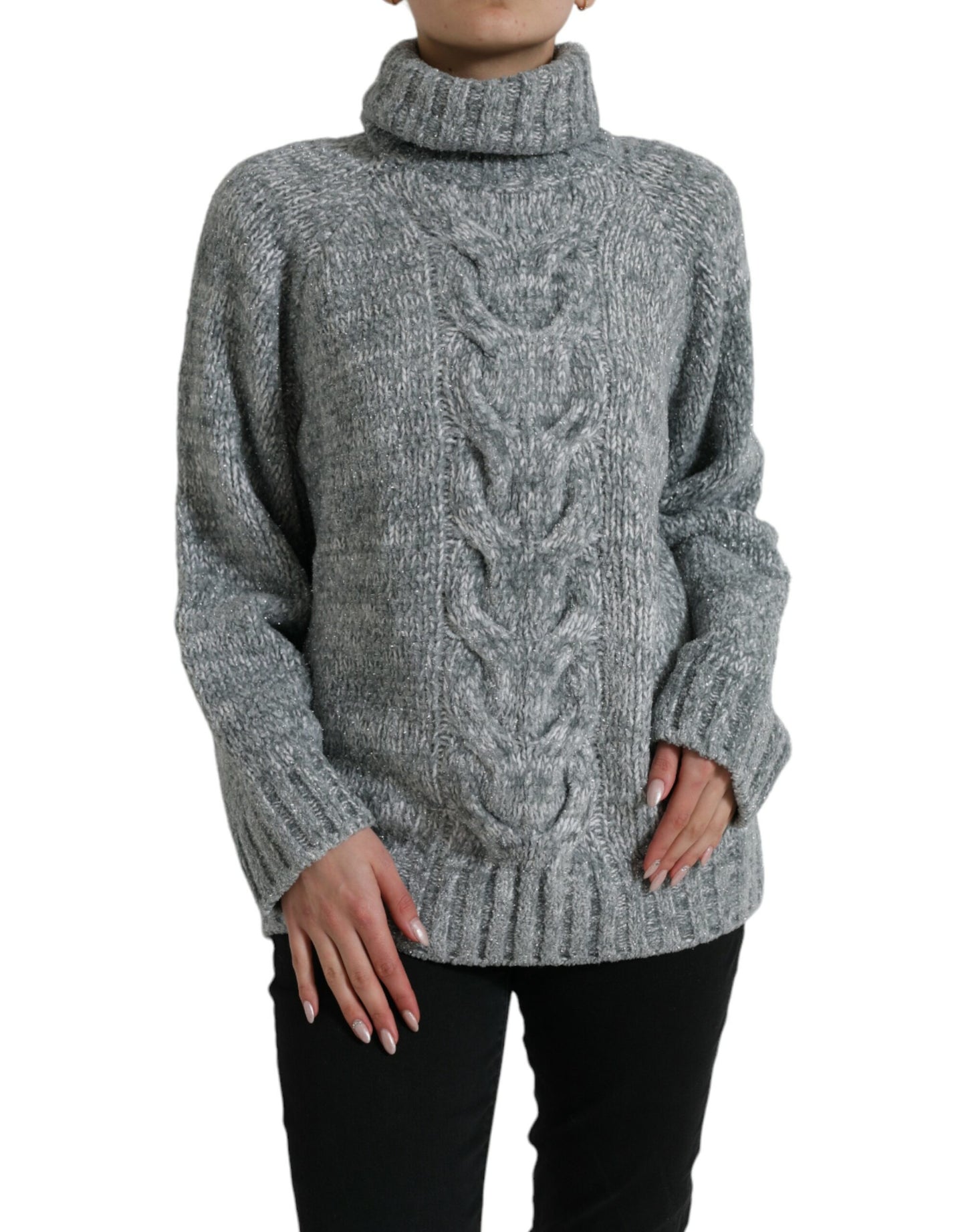 Elegant Gray Cashmere Blend Turtleneck Pullover