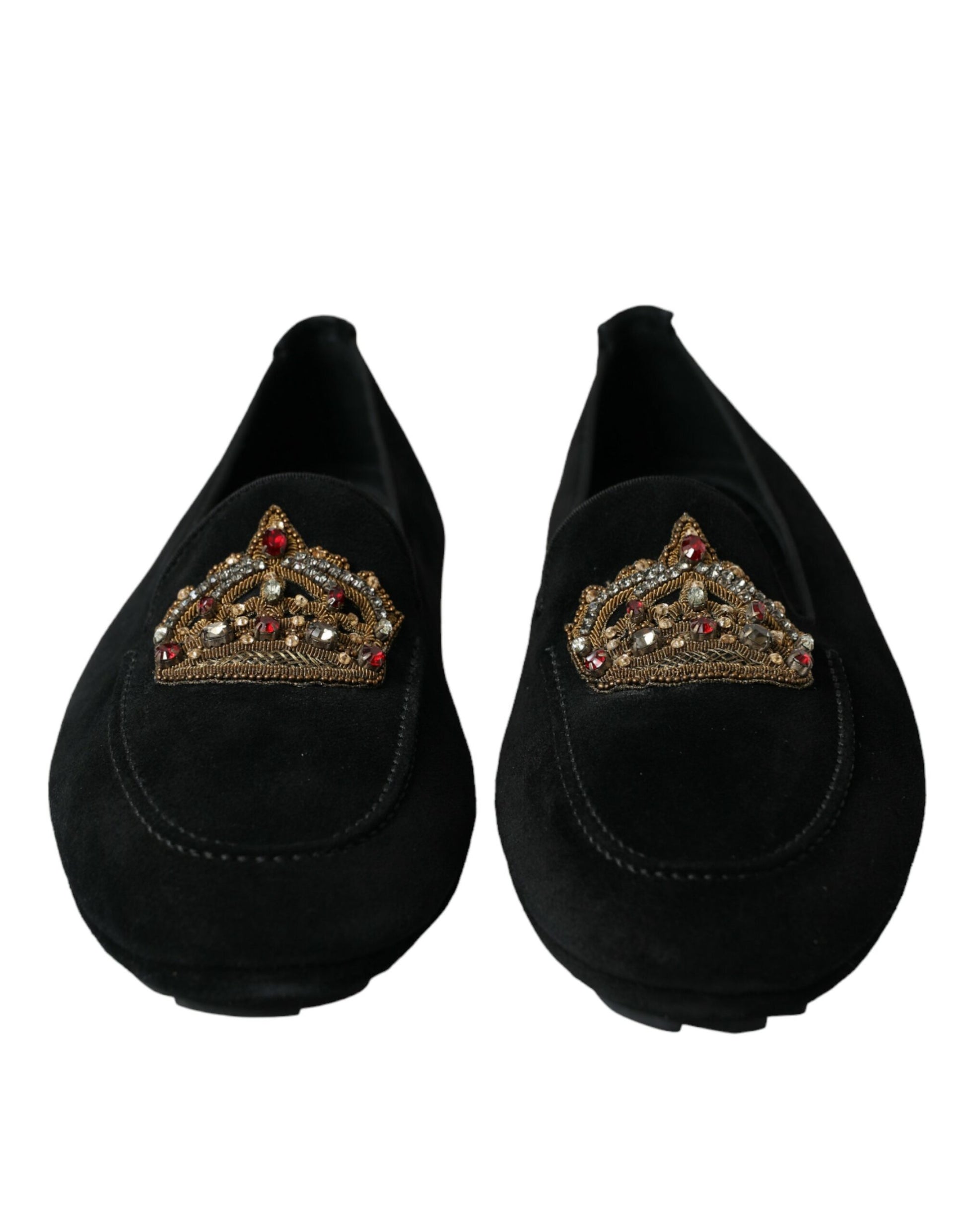 Black Calfskin Loafers with Crystals