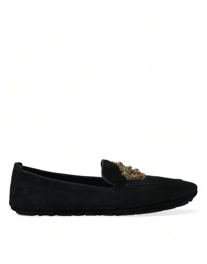 Black Calfskin Loafers with Crystals