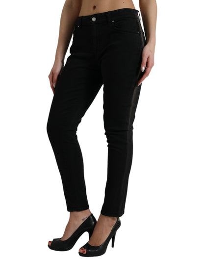 Elegant Black Mid Waist Stretch Jeans