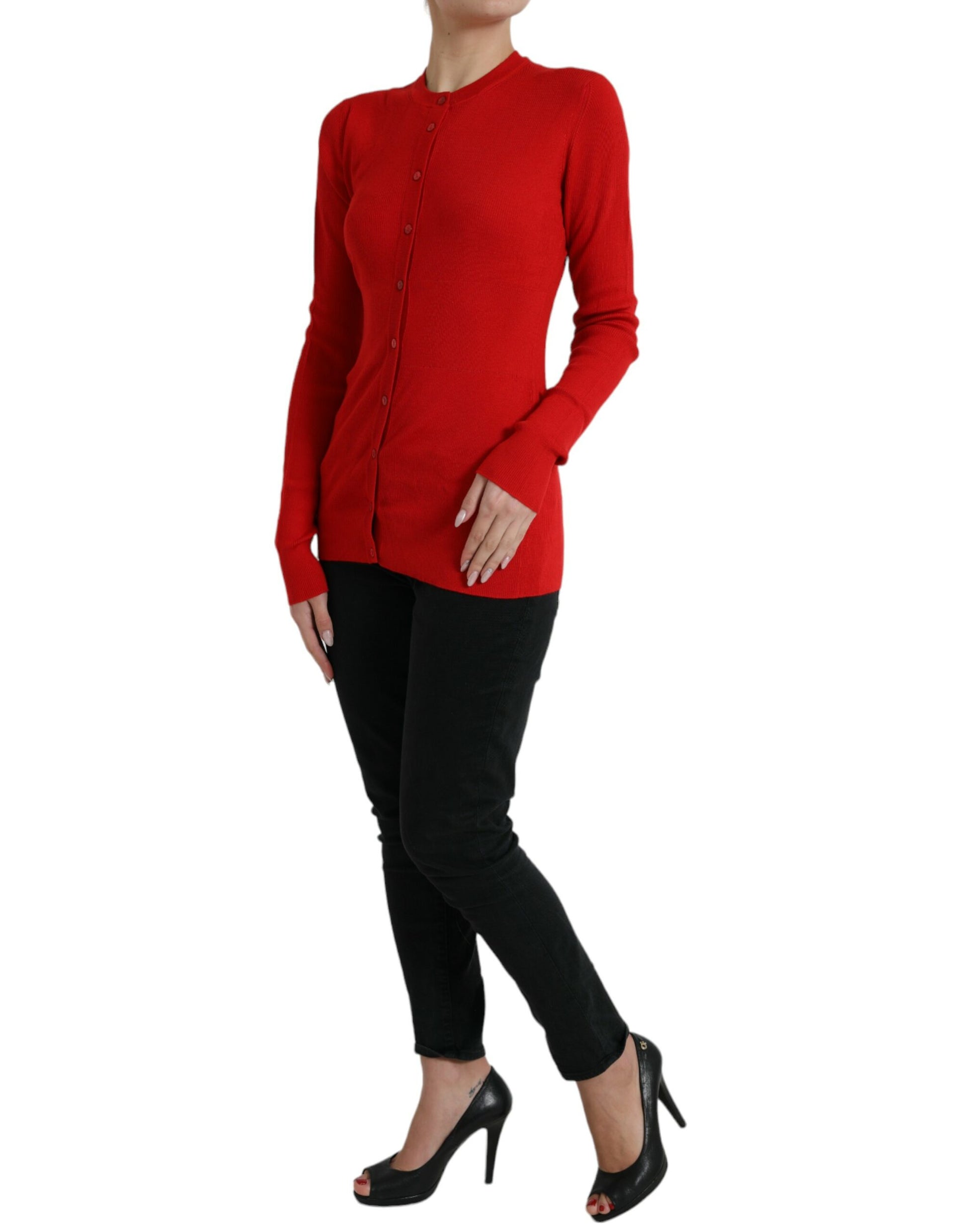 Elegant Red Cashmere-Silk Cardigan