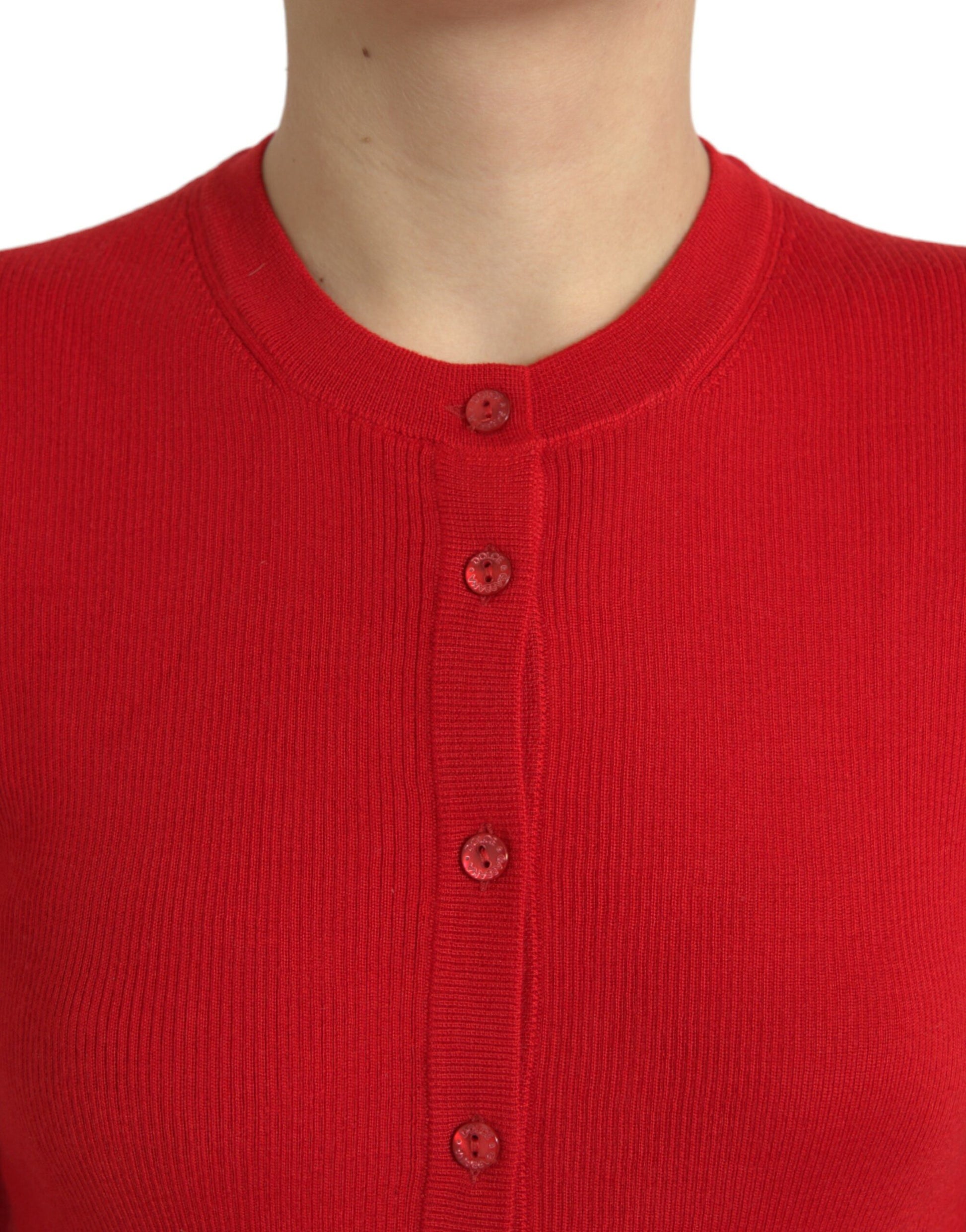 Elegant Red Cashmere-Silk Cardigan