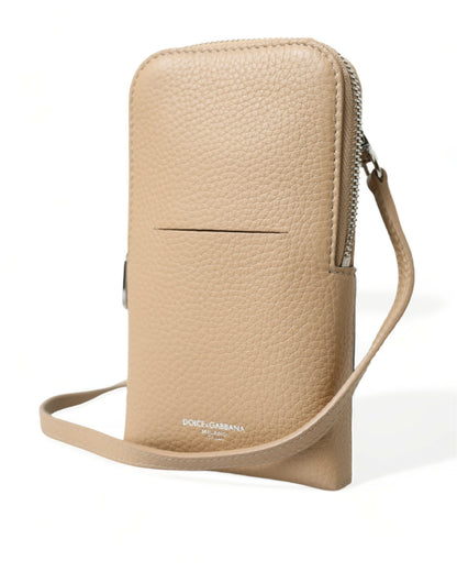 Chic Beige Leather Crossbody Phone Bag