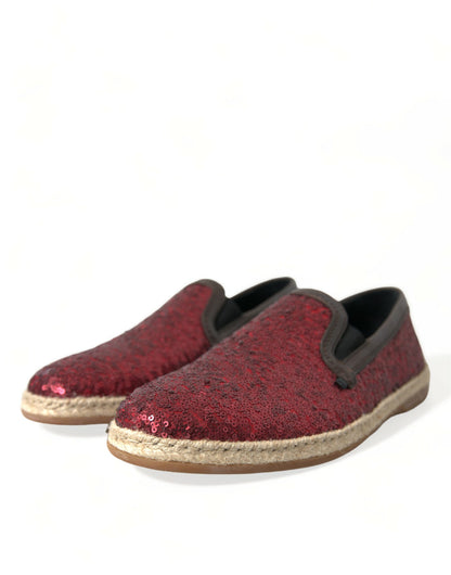 Red Sequined Leather Loafers