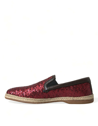 Red Sequined Leather Loafers