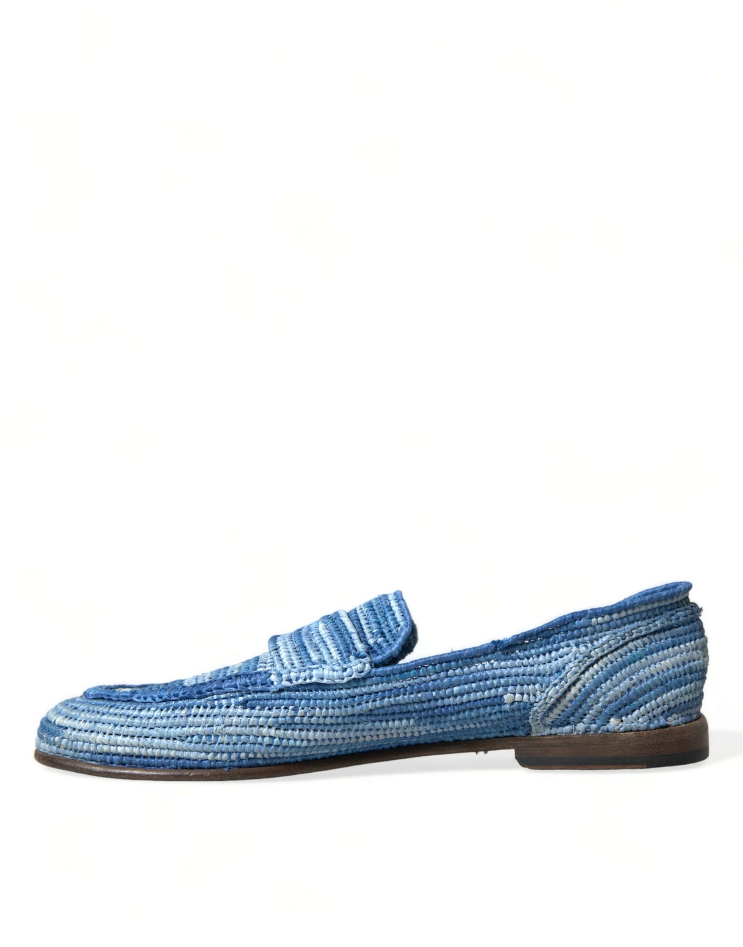 Elegant Blue Raffia Slip-On Loafers