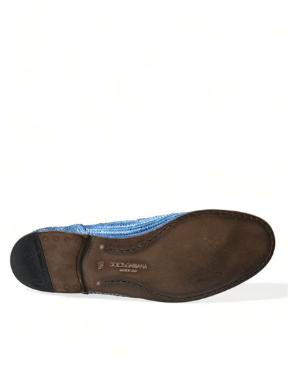 Elegant Blue Raffia Slip-On Loafers