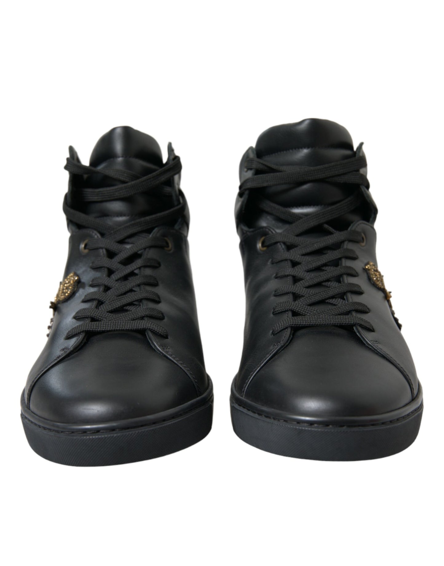 Elegant Black Mid-Top Leather Sneakers