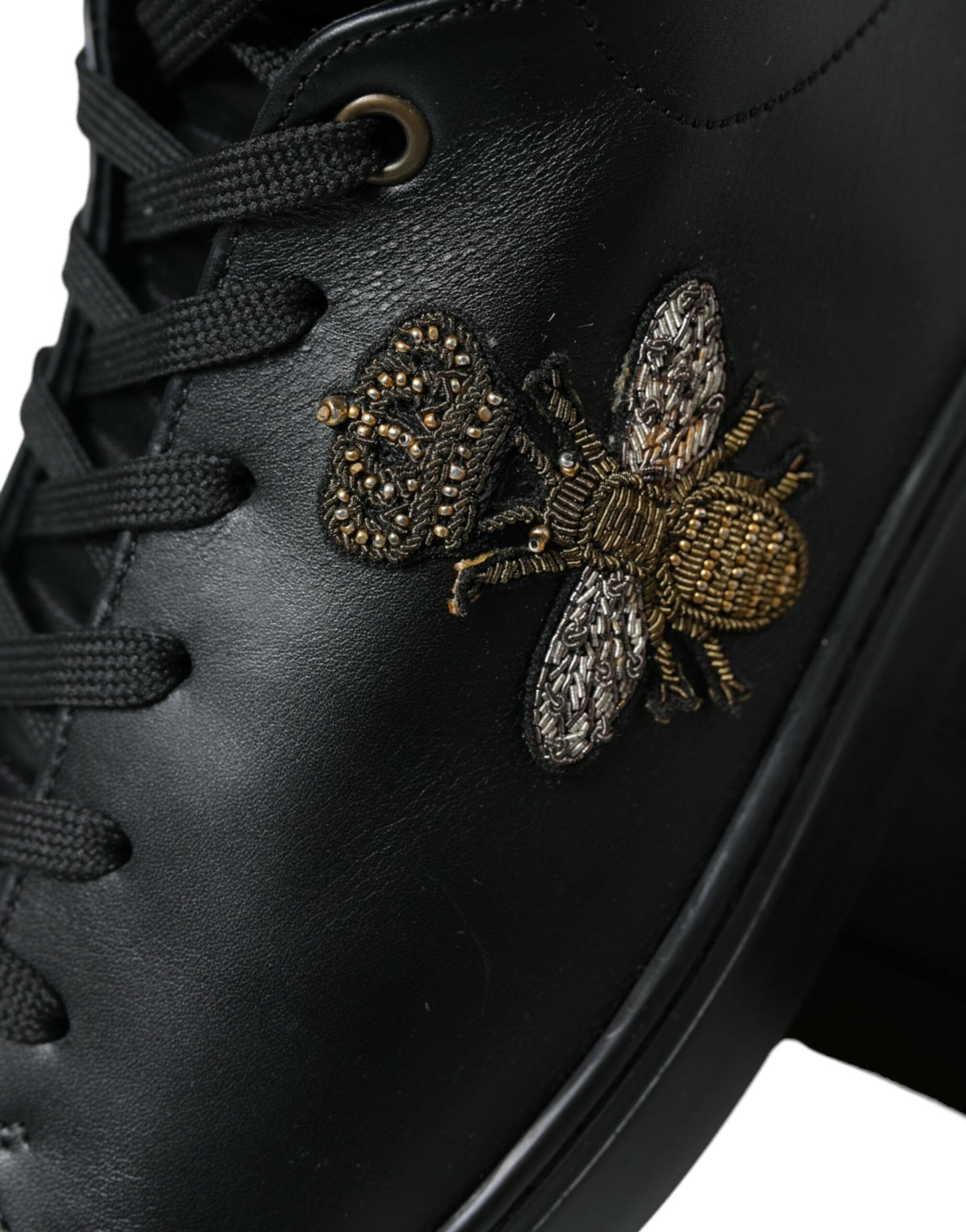 Elegant Black Mid-Top Leather Sneakers