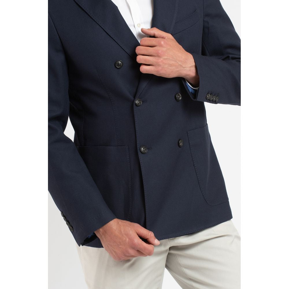 Blue Virgin Wool Men Blazer