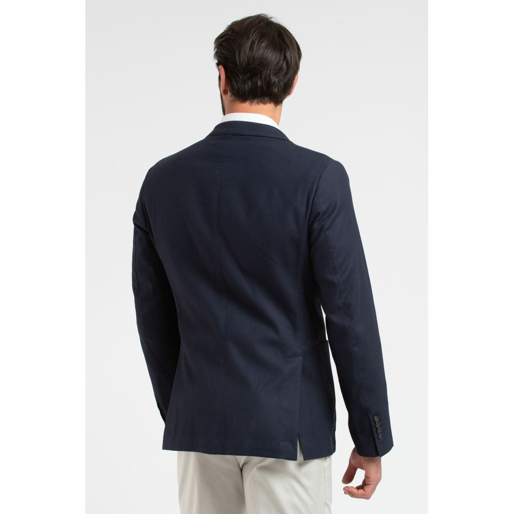 Blue Virgin Wool Men Blazer