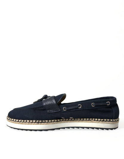 Elegant Navy Blue Fabric Loafers