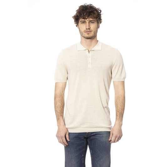 Beige Cotton Men Polo Shirt