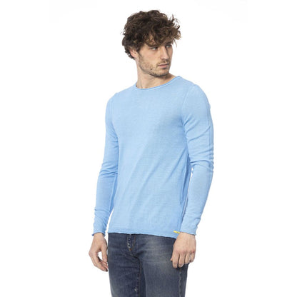 Light Blue Cotton Men Sweater