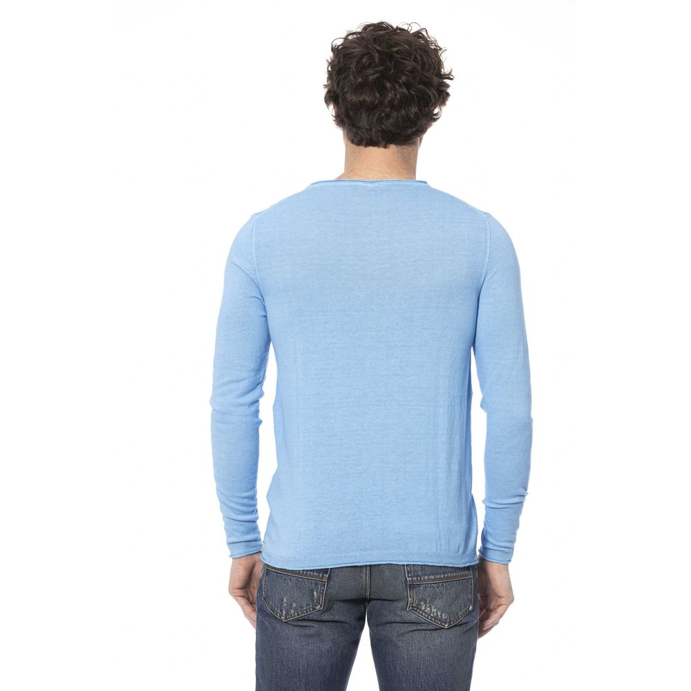 Light Blue Cotton Men Sweater