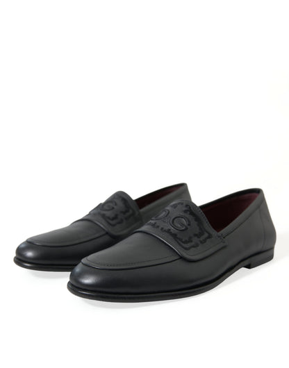 Elegant Black Embroidered Loafers