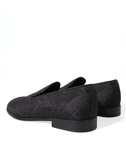 Elegant Black Brocade Dress Loafers