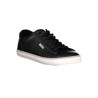 Sleek Black Contrast Lace-Up Sneakers